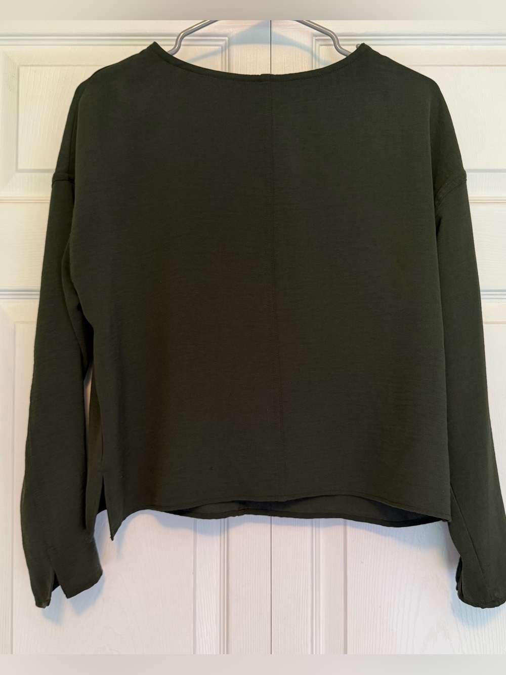 Adrianna Papell Olive Green Long Sleeve Boxy Top